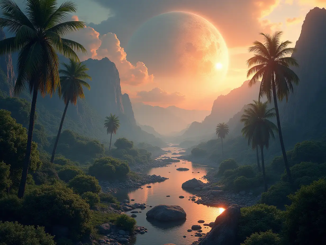 Create for me a photorealistic image of Paradise on another planet