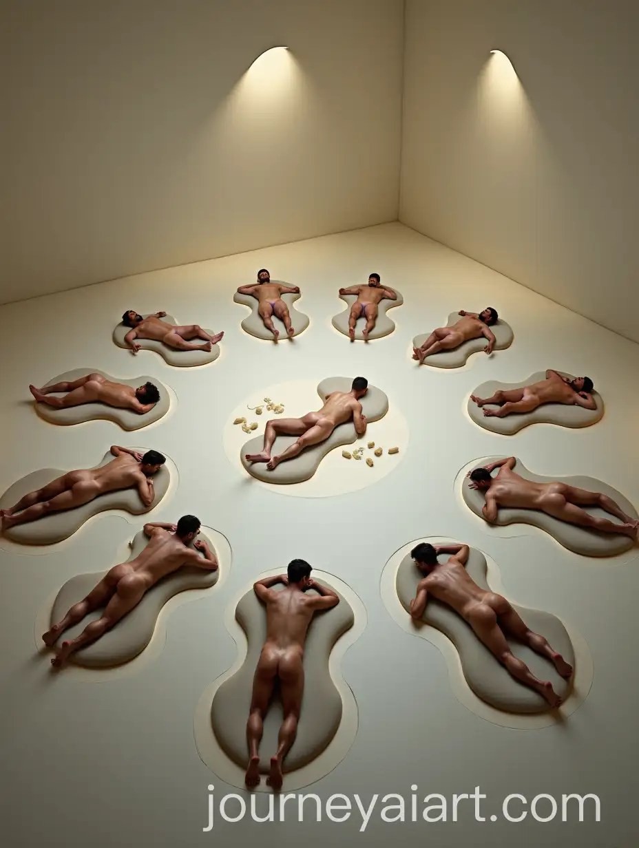 Tranquil-Circle-of-BodyShaped-Beds-in-Soft-Ambient-Lighting