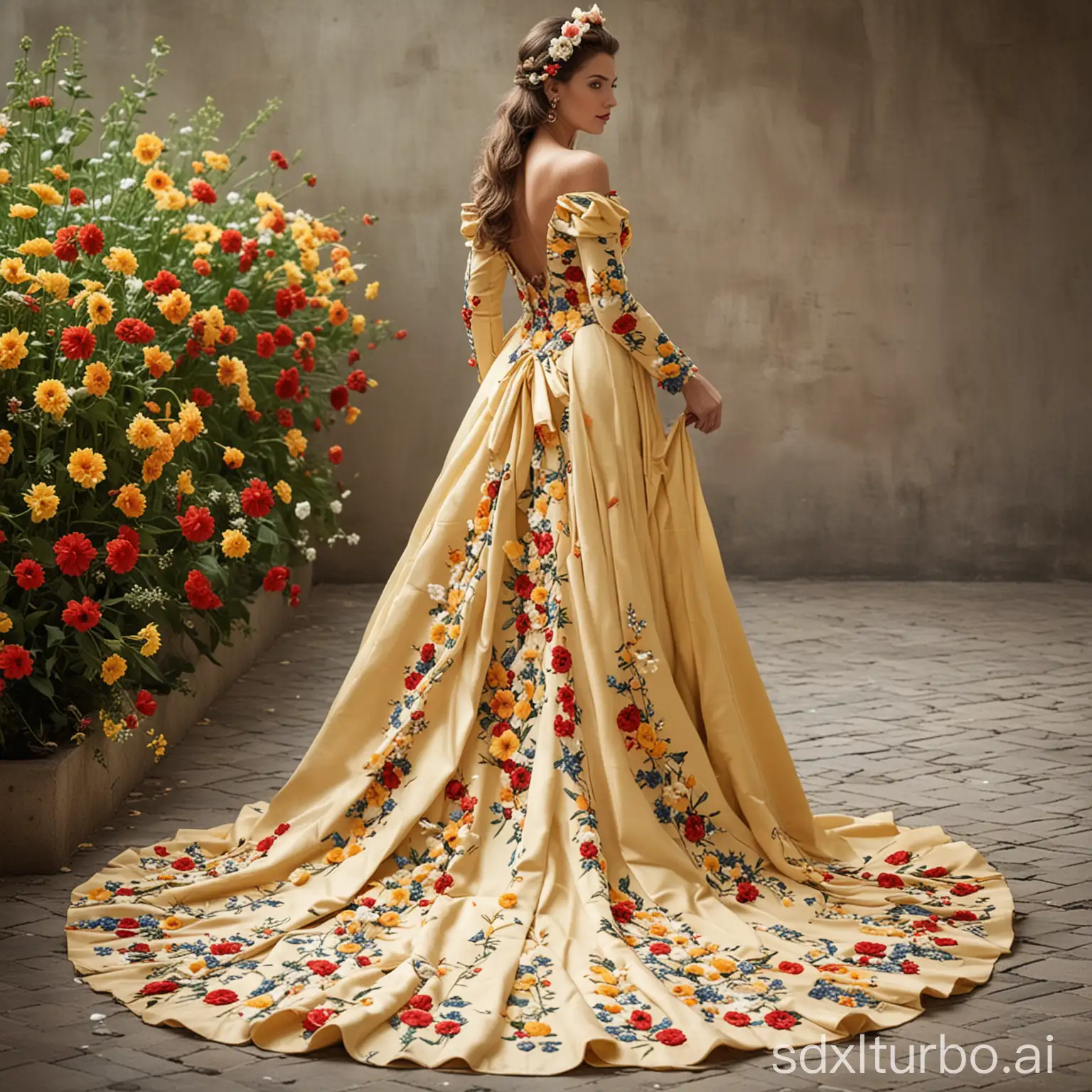 Elegant-Lady-Wearing-a-Long-Floral-Gown