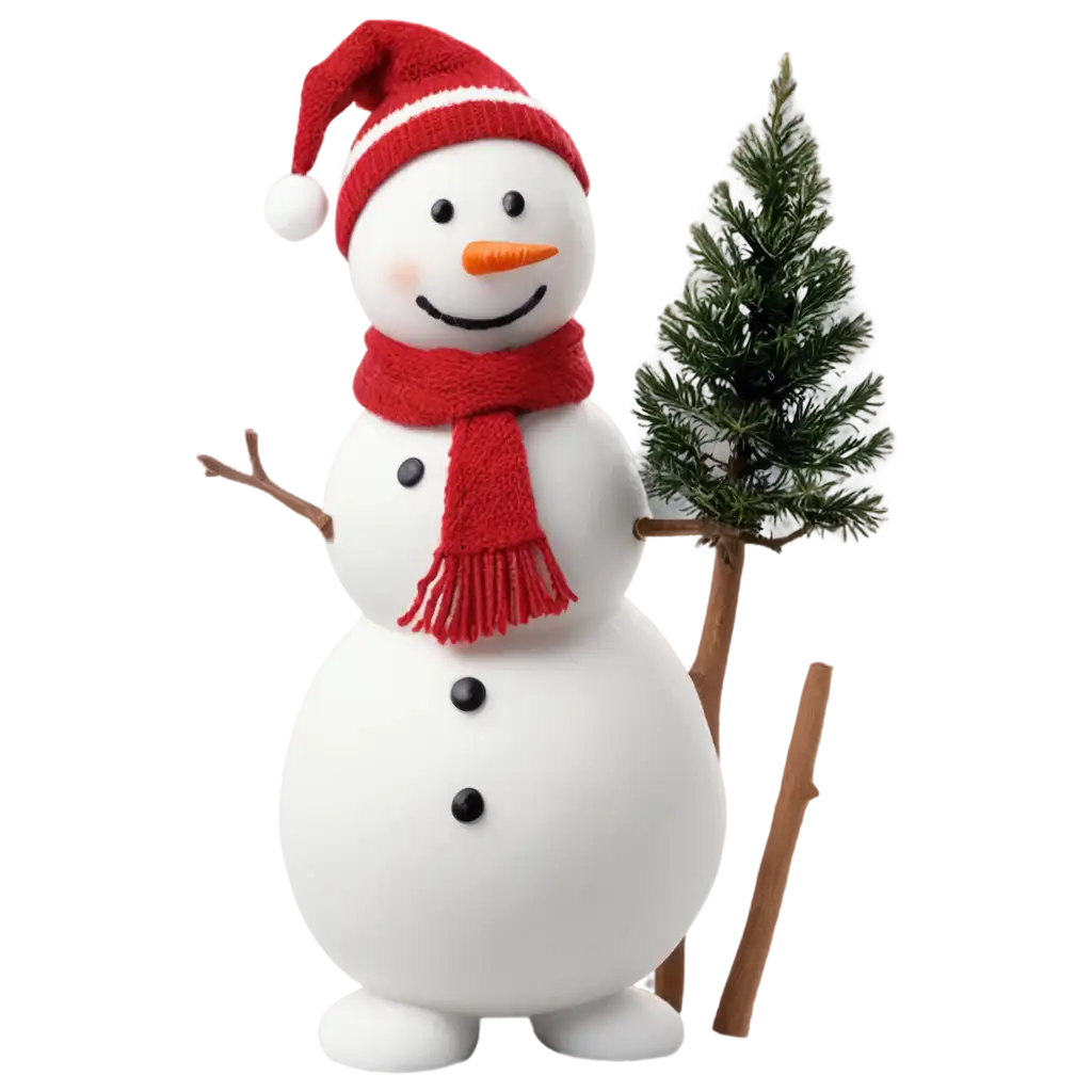 Snowman-with-Scarf-and-Tree-PNG-Image-for-WinterThemed-Designs