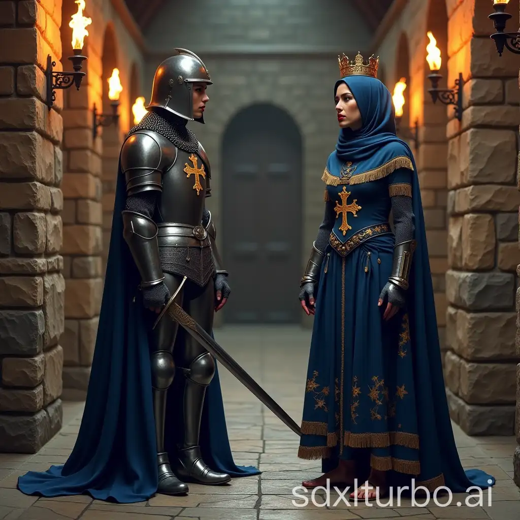 Confrontation-of-Strength-KnightQueen-and-Captive-in-Medieval-Prison