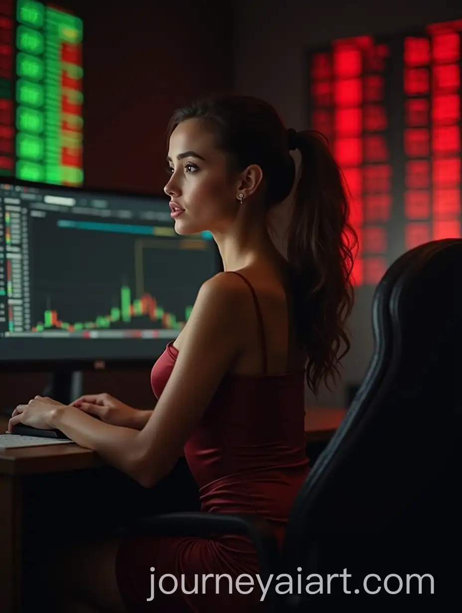Confident-Young-Woman-Analyzing-Stock-Market-Trends