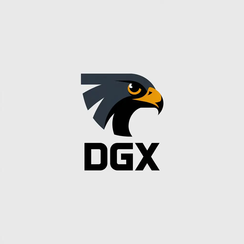 LOGO Design for DGX Minimalistic Peregrine Falcon Head with Fierce Eyes and Curved Beak in Dark Grey and Yellow Accents