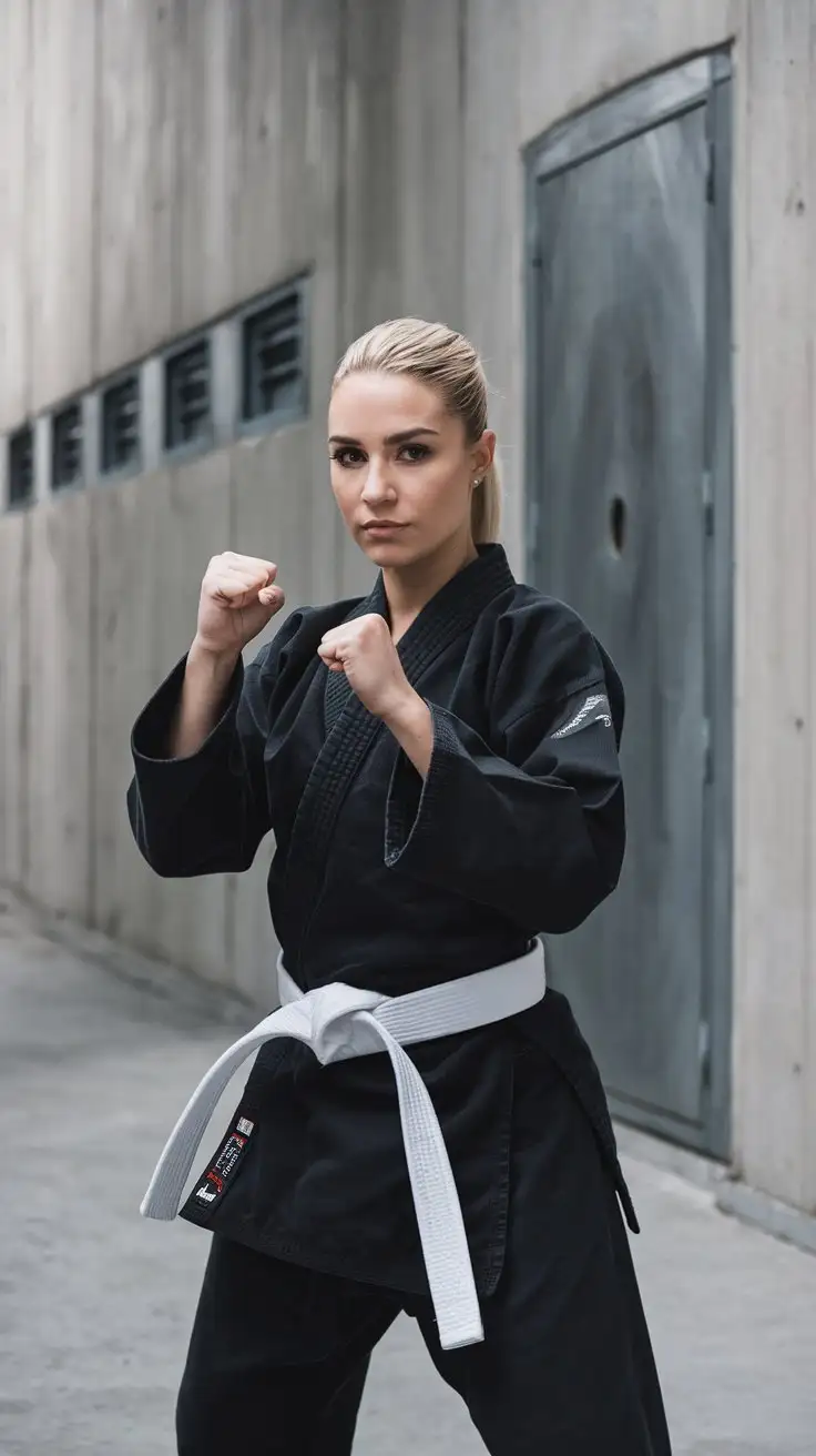 Confident Woman in Urban Martial Arts Stance