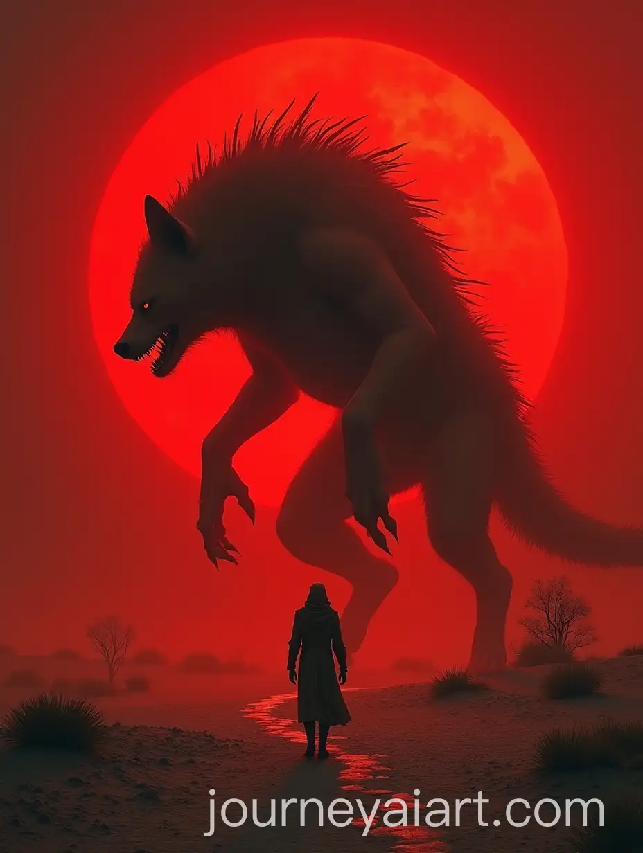 Hybrid-Creature-in-the-Desert-Under-a-BloodRed-Sky