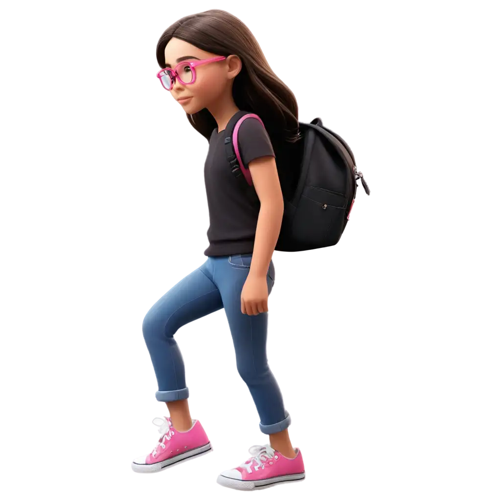 Realistic-Cartoon-Character-PNG-11YearOld-Girl-with-Dark-Pink-Glasses