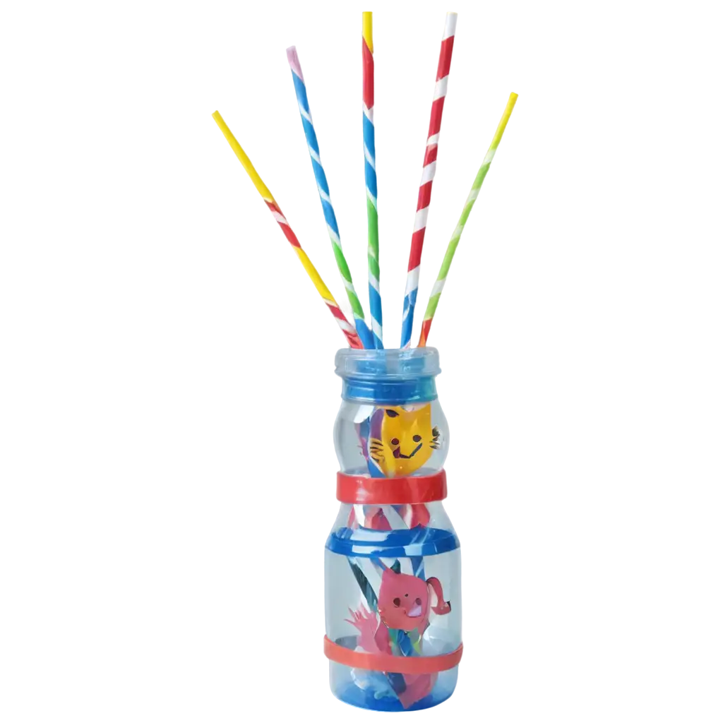 Used-Handicrafts-Made-from-Plastic-Bottles-and-Straws-Cartoon-PNG-Image-for-EcoFriendly-Art-Designs