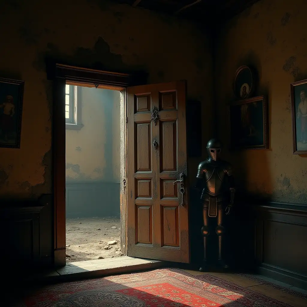 Eerie Renaissance Doorway with Ambient Light and Historical Decor