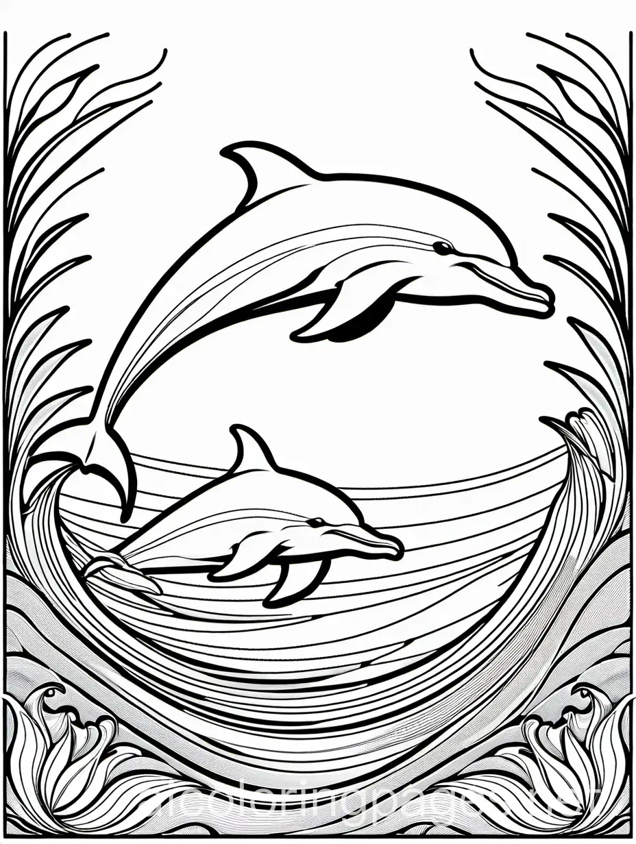 Dolphins-Coloring-Page-for-Kids-with-Simple-Line-Art