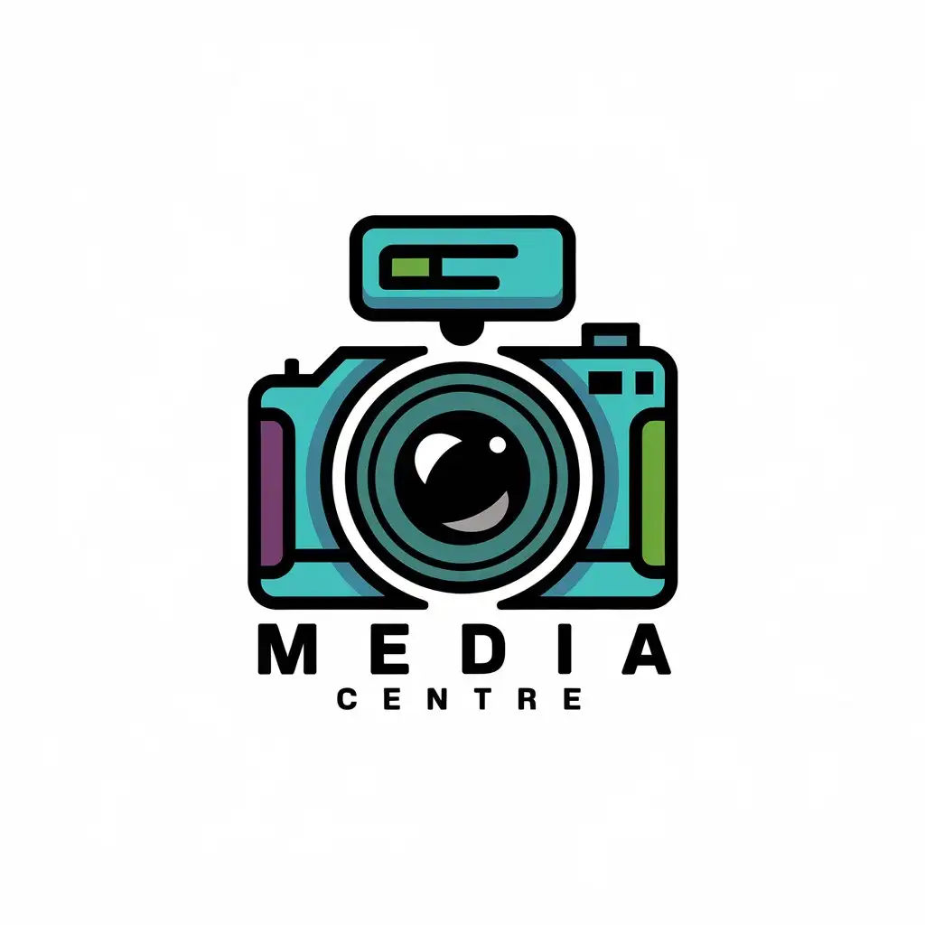 a vector logo design,with the text "Media centre", main symbol:camera,complex,be used in Technology industry,clear background