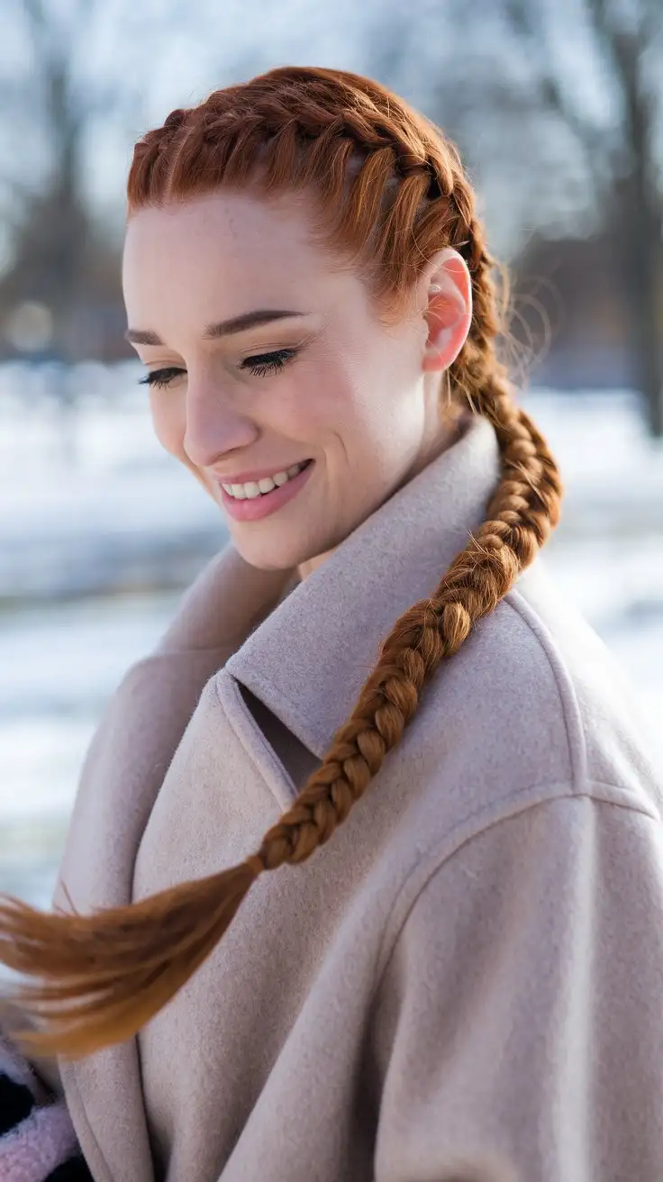 CloseUp-of-Braided-Ponytail-with-Auburn-Hair-in-Snowy-Park