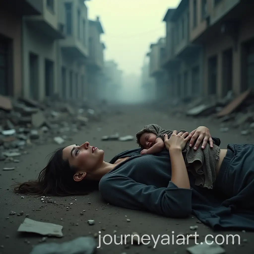 WarTorn-Street-with-Fallen-Woman-and-Crying-Baby-AmidAI-Image-Prompt-Expansionst-Destruction
