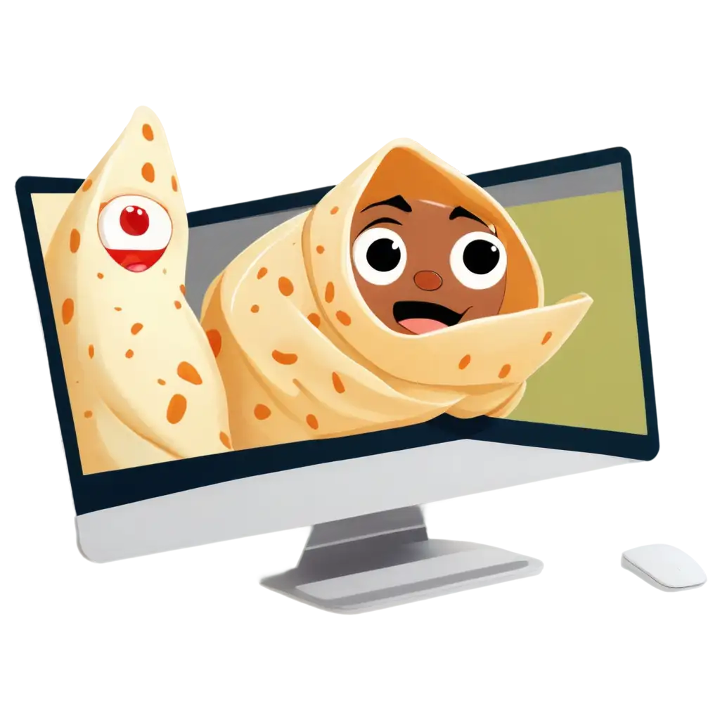 cartoon burrito in computer screen