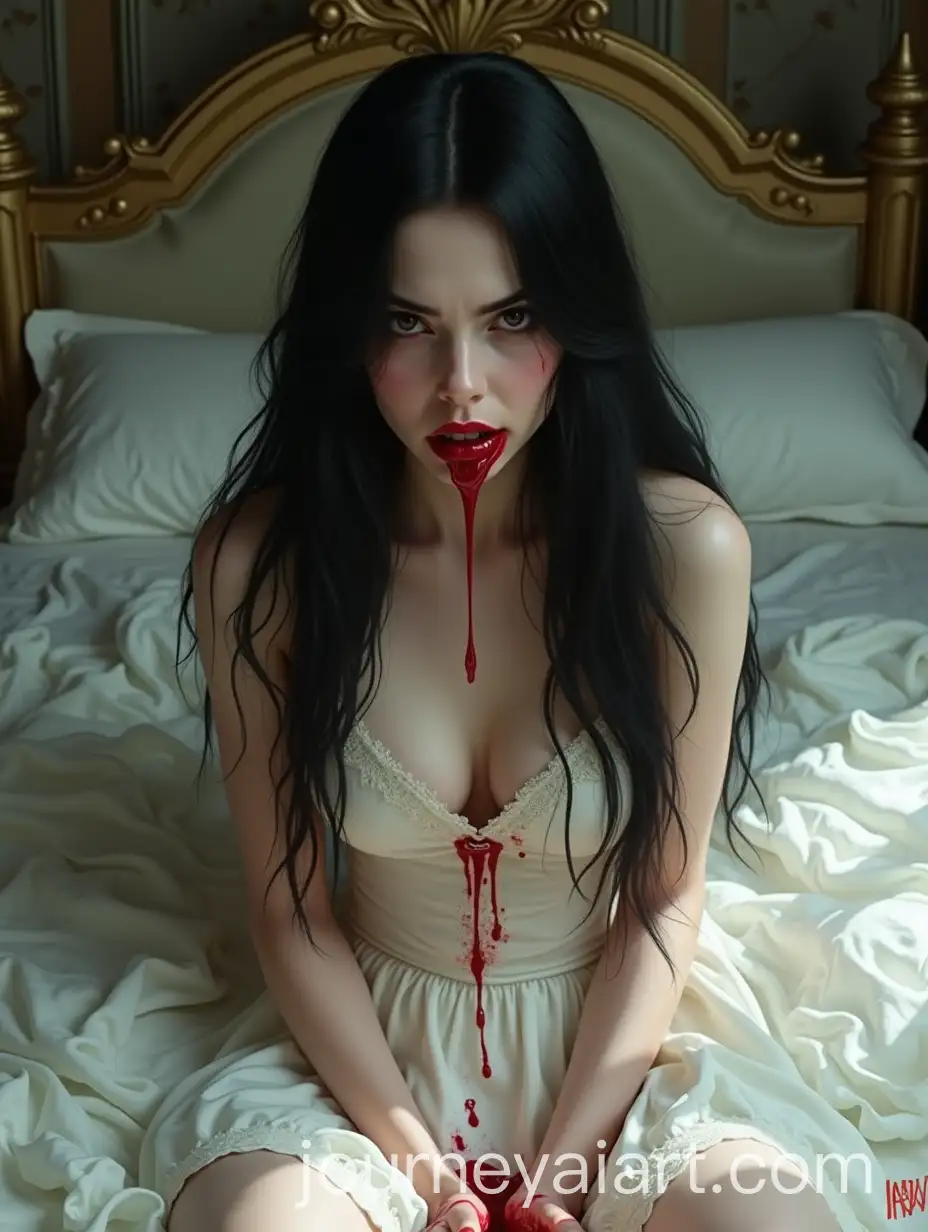 Vampire-Girl-in-Victorian-Bed-with-Bloodstained-Lace-Dress