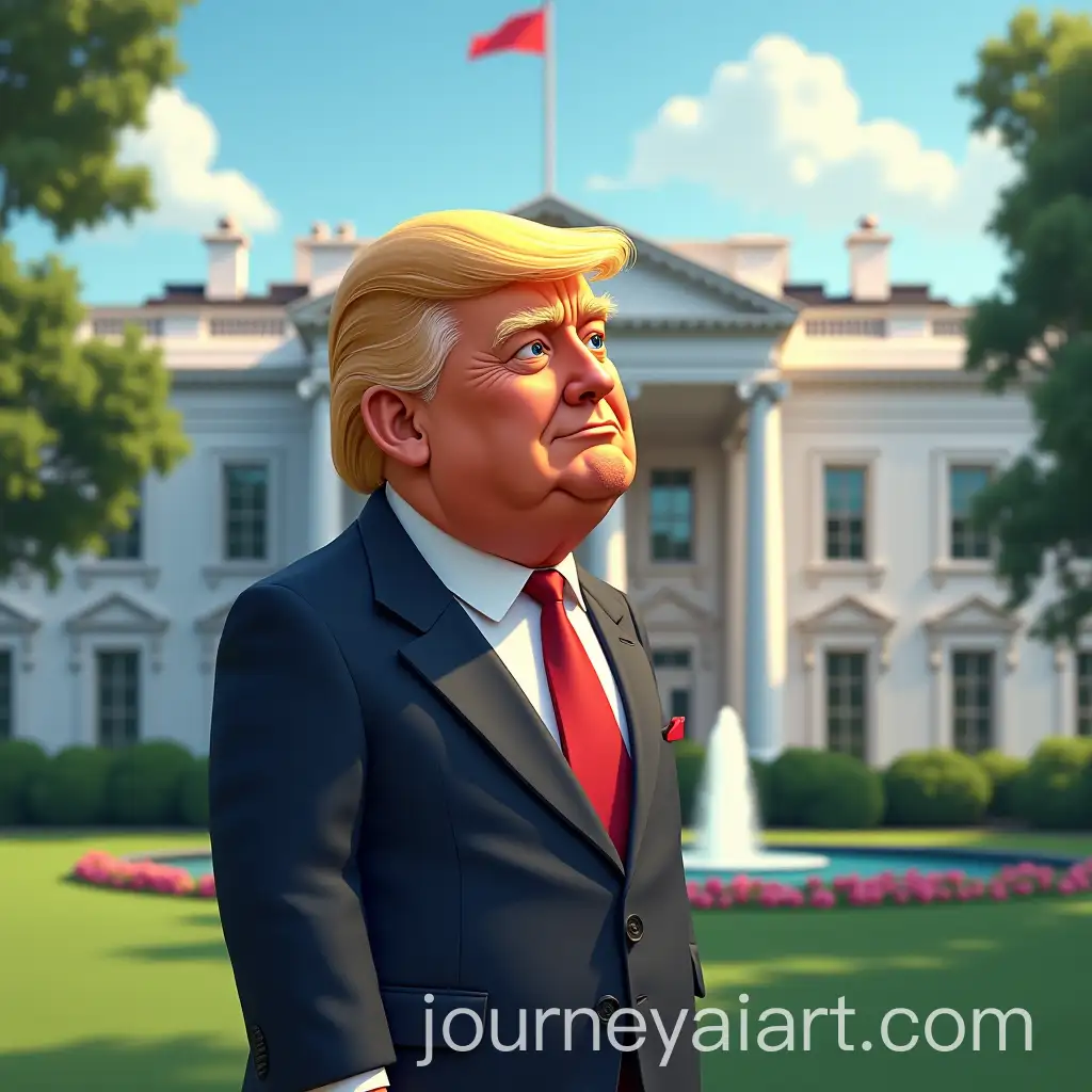 Donald-Trump-in-Front-of-the-White-House-in-Nini-Style-Animation