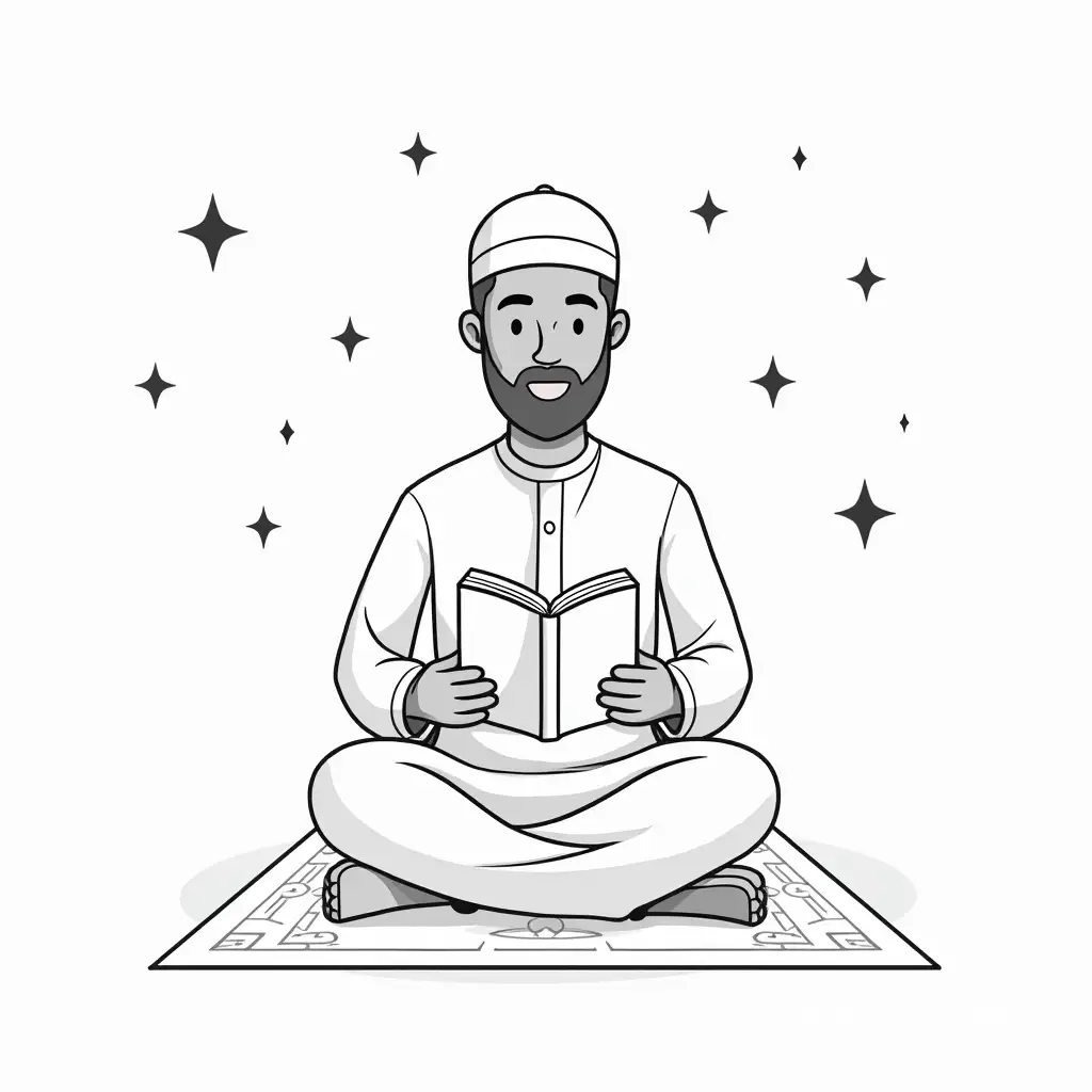 Islamic-Icons-Muslim-Reading-Holy-Quran-in-Simple-Vector-Art