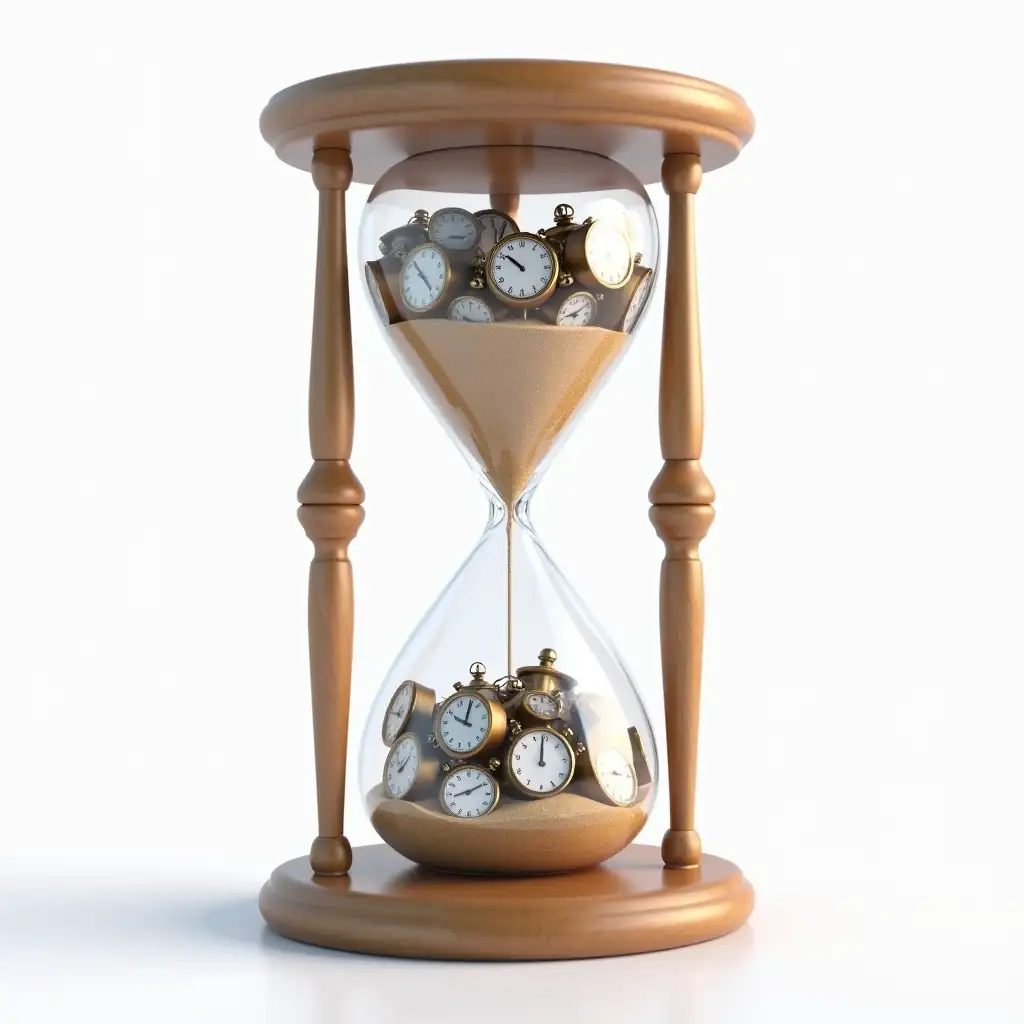 HyperRealistic-Hourglass-Filled-with-Tiny-Wall-Clocks-Instead-of-Sand