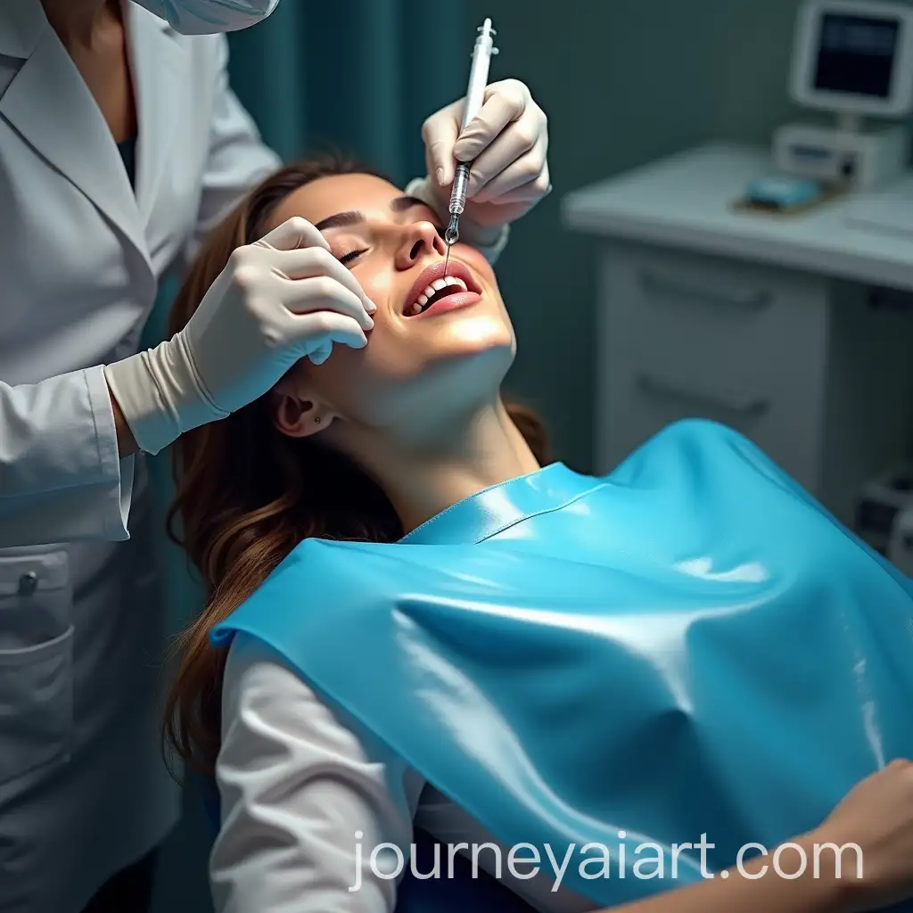 Dentist-Giving-Injection-to-Woman-in-Blue-Plastic-Bib