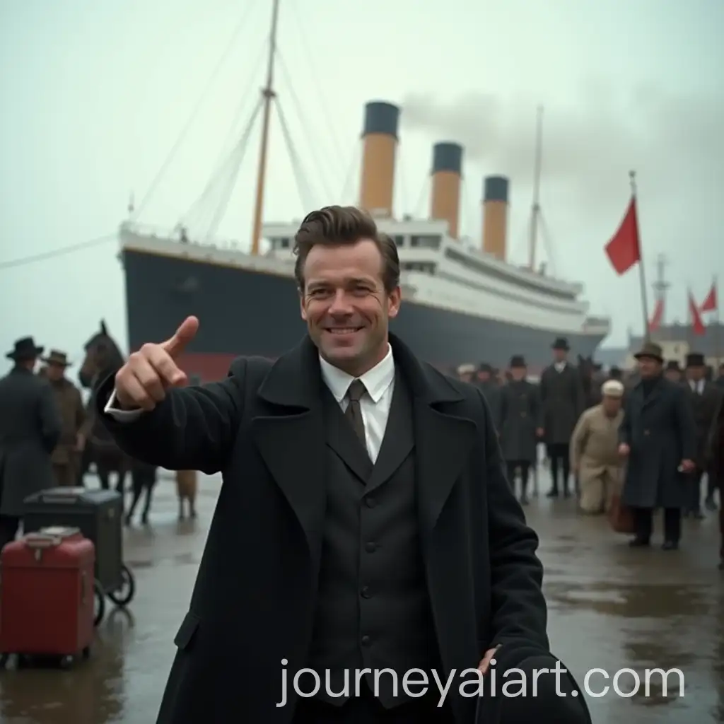 Handsome-Man-in-1912-Style-Taking-Selfie-Before-Boarding-Titanic-with-Overcast-Harbor-Atmosphere