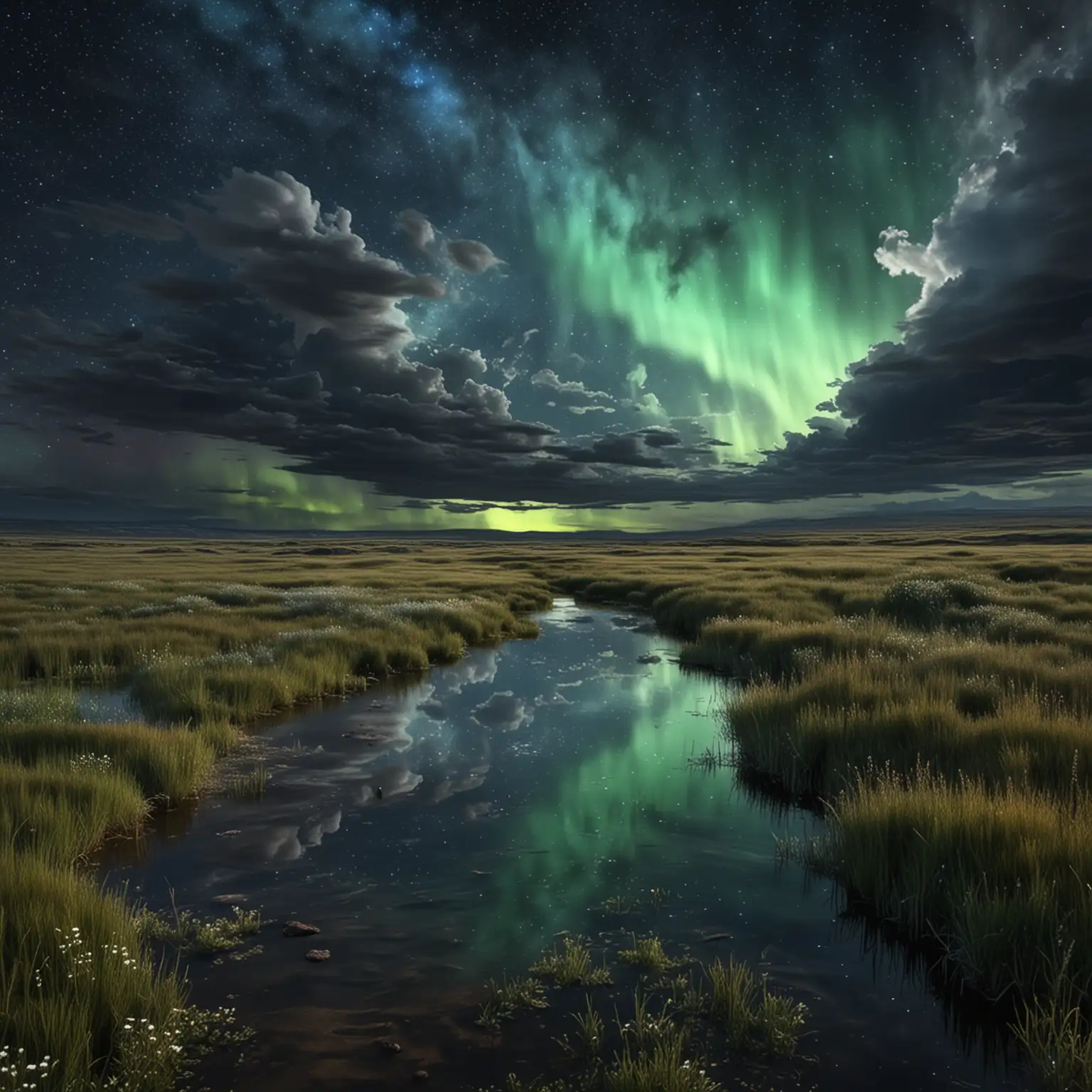 Magnificent-Prairie-Landscape-with-Starry-Sky-and-Aurora