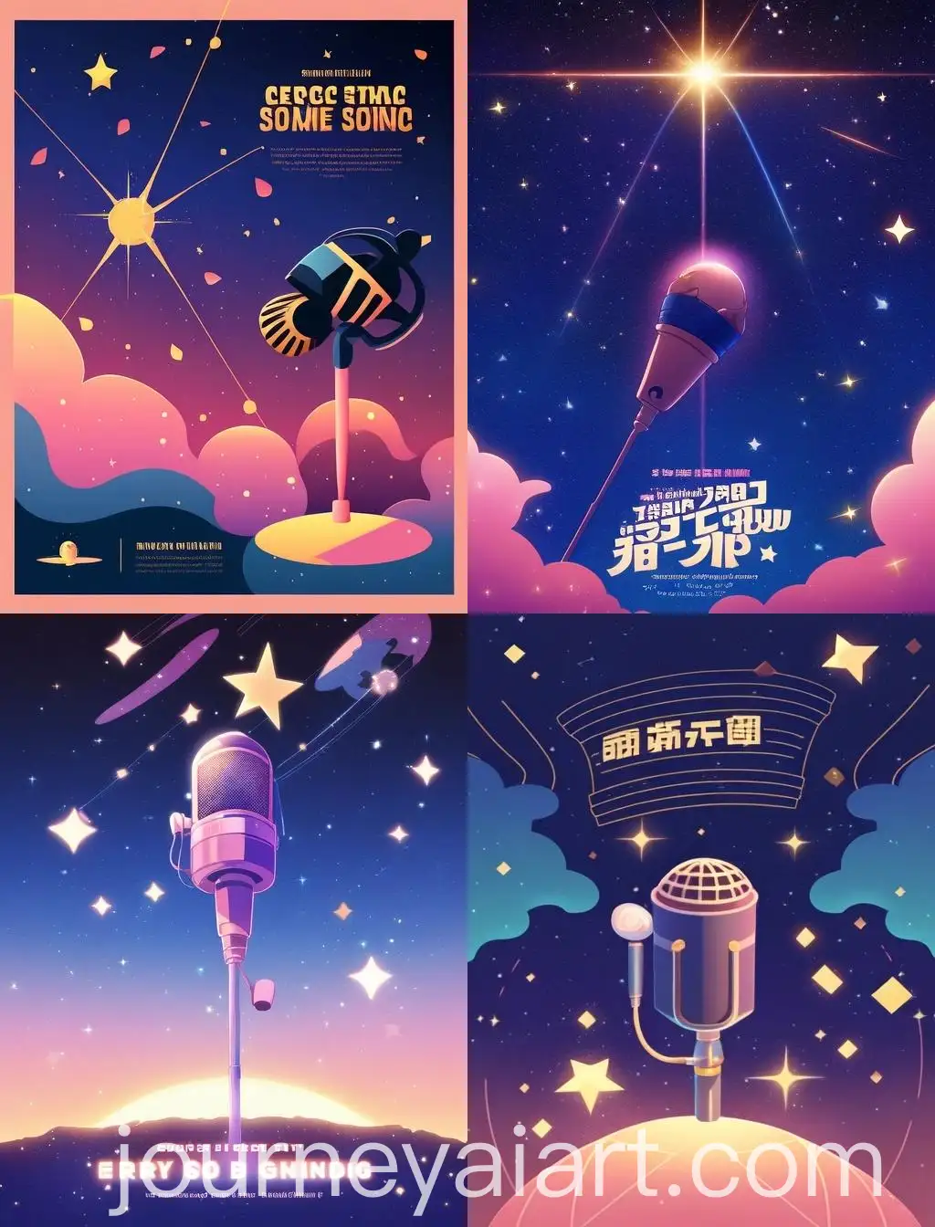Vintage-Microphone-in-Twilight-Sky-with-Stars-and-Comets
