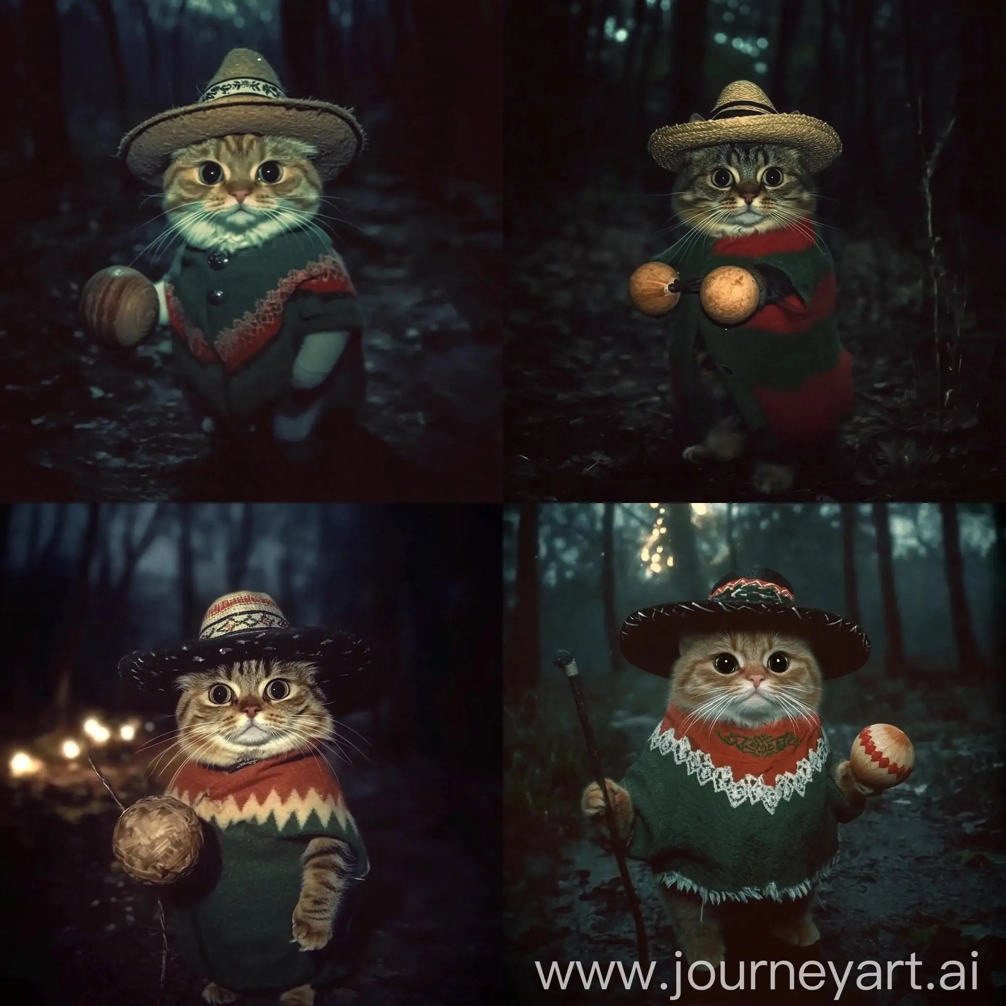 Mexican-Cat-in-Dark-Forest-with-Mariachi-Hat-and-Maraca