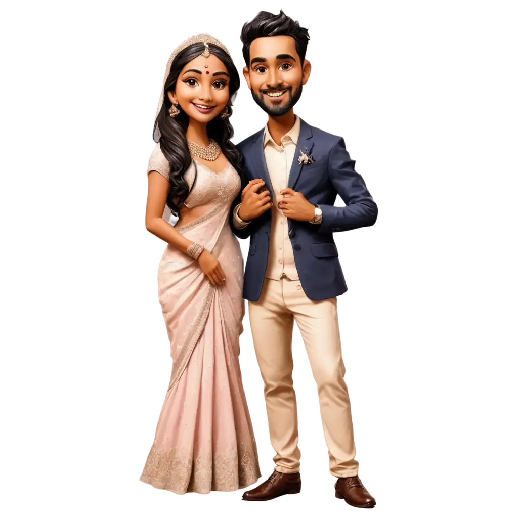 SEOOptimized-Indian-Wedding-Caricature-PNG-Image-Bride-and-Groom-Standing