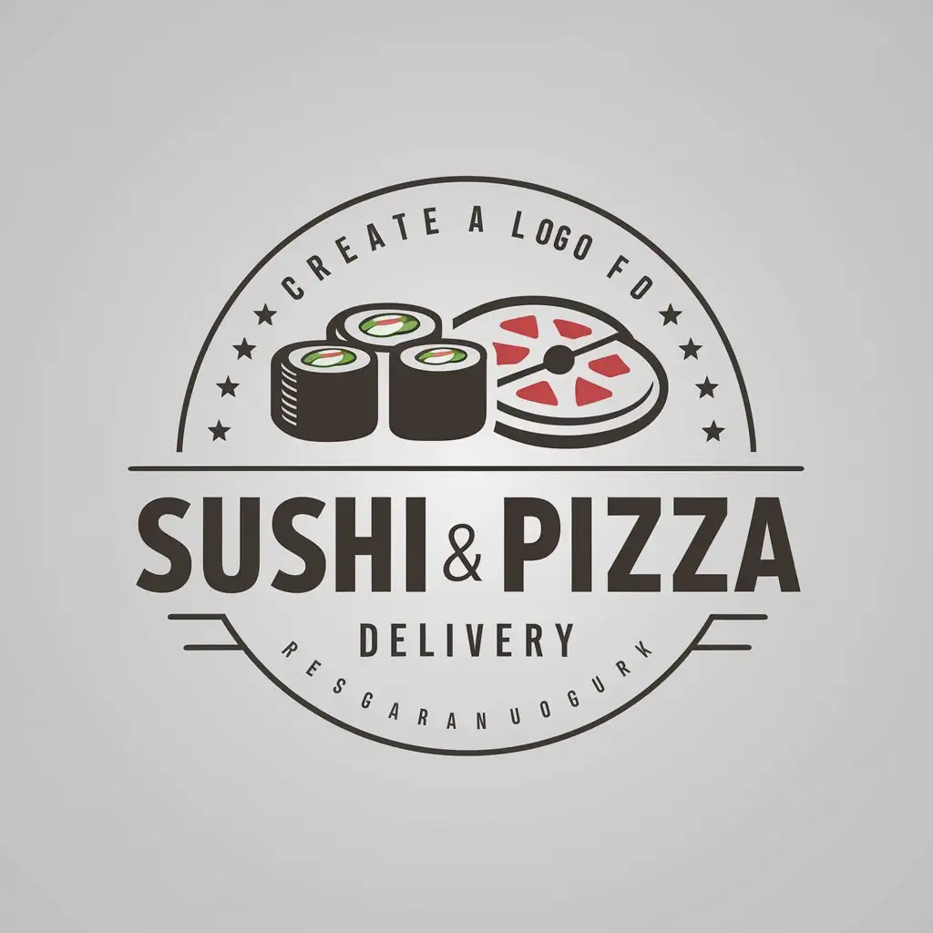 a vector logo design,with the text "Create a logo for sushi and pizza delivery", main symbol:rolls and pizza,Moderate,be used in Restaurant industry,clear background