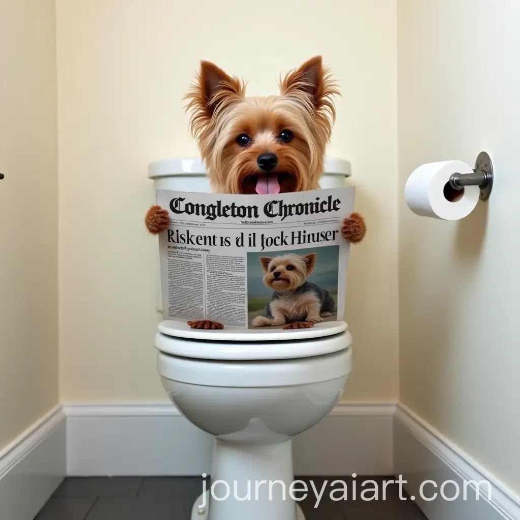 Fluffy-Yorkshire-Terrier-Reading-Newspaper-on-Toilet