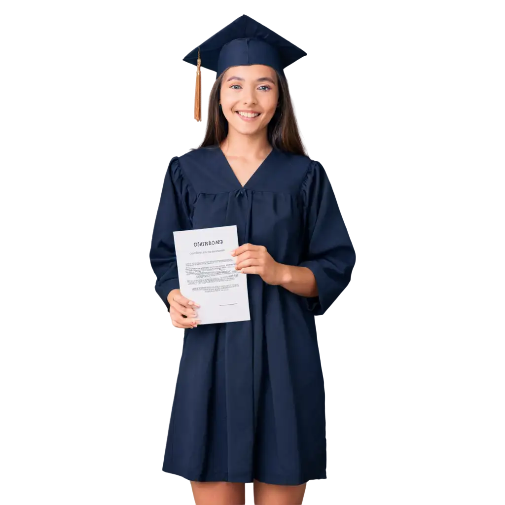 Smiling-Graduation-Girl-on-Black-Gown-Holding-Paper-PNG-Image