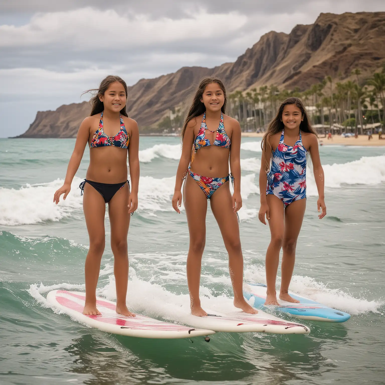 Two-Native-Hawaiian-12YearOld-Girls-Surfing-at-Waikiki-Beach