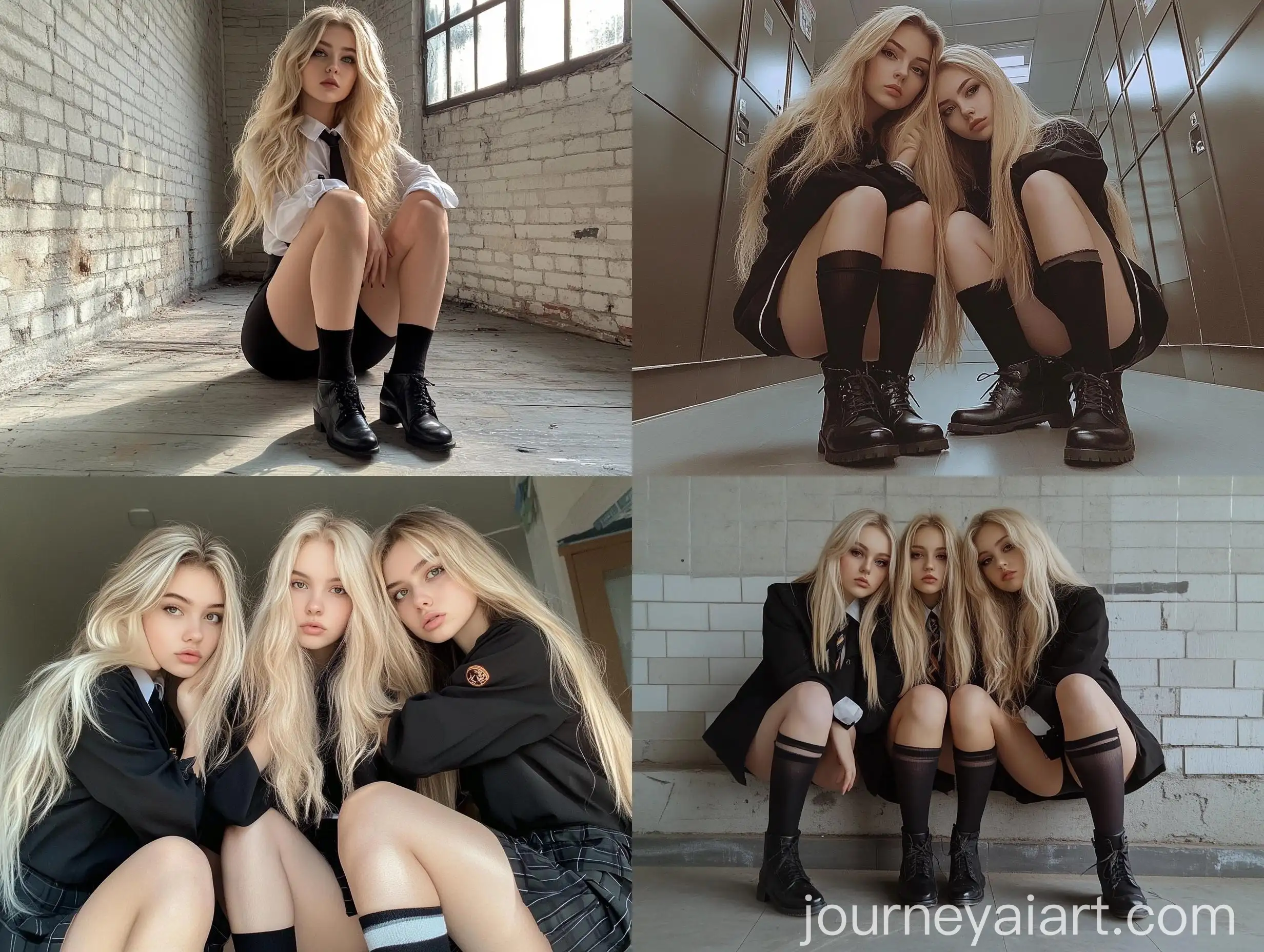 Three-Ukrainian-Women-in-School-Uniform-Taking-Natural-Selfies