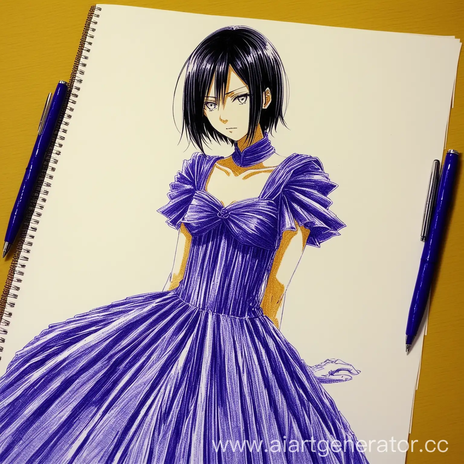 Rukia-Kuchiki-Drawing-in-Ballpoint-Pen-Dress