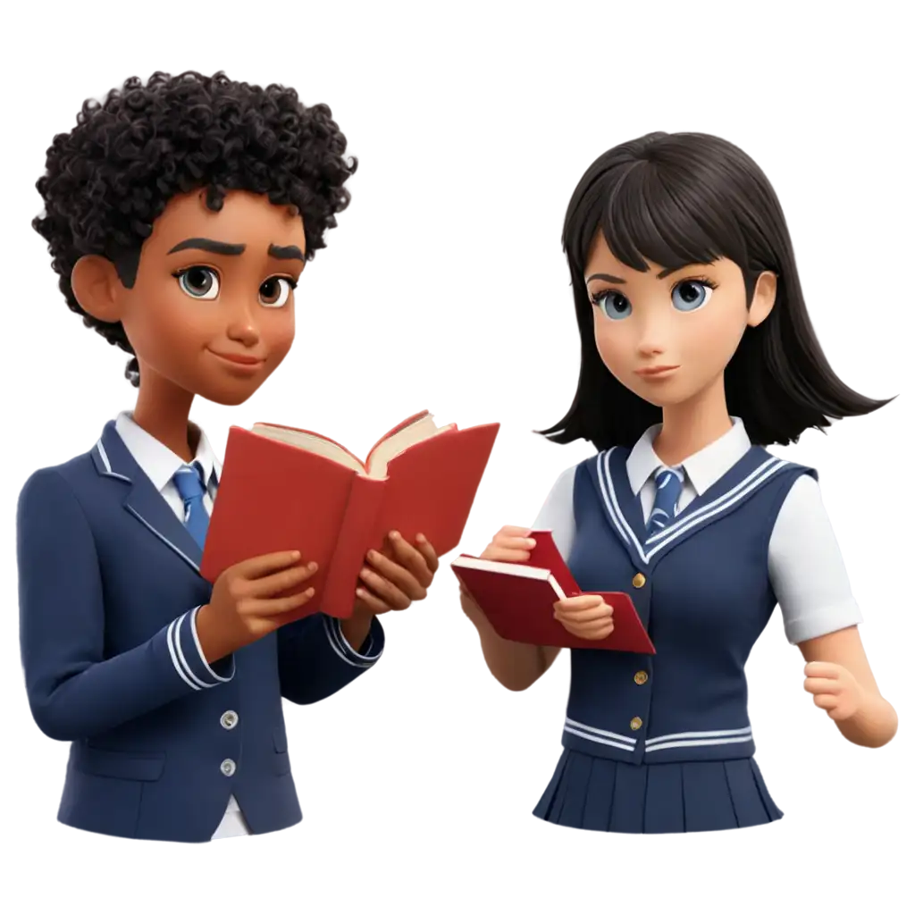 PNG-Image-of-a-Man-and-Woman-in-Elementary-School-Uniforms-Fighting-Over-a-Book-HighQuality-Artwork-for-Dynamic-Visuals