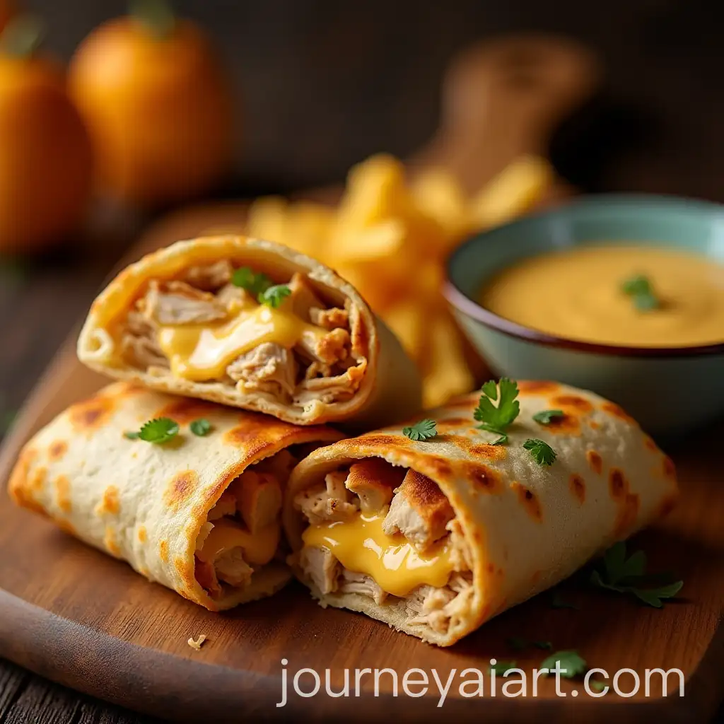 Cheesy-Garlic-Chicken-Wraps-with-Melted-Cheese-and-Crispy-Tortilla-Served-with-Dipping-Sauce