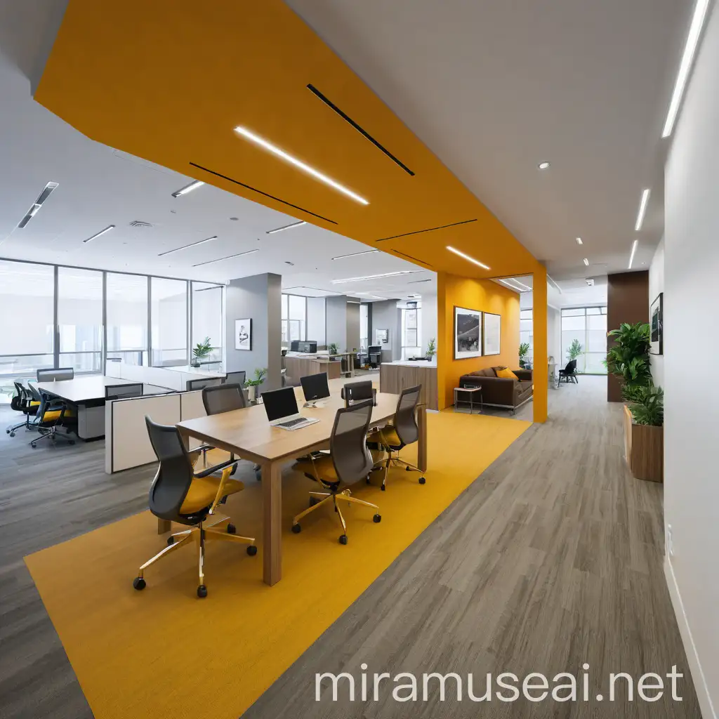 Modern Open Plan Offices with Gray and Brown Walls