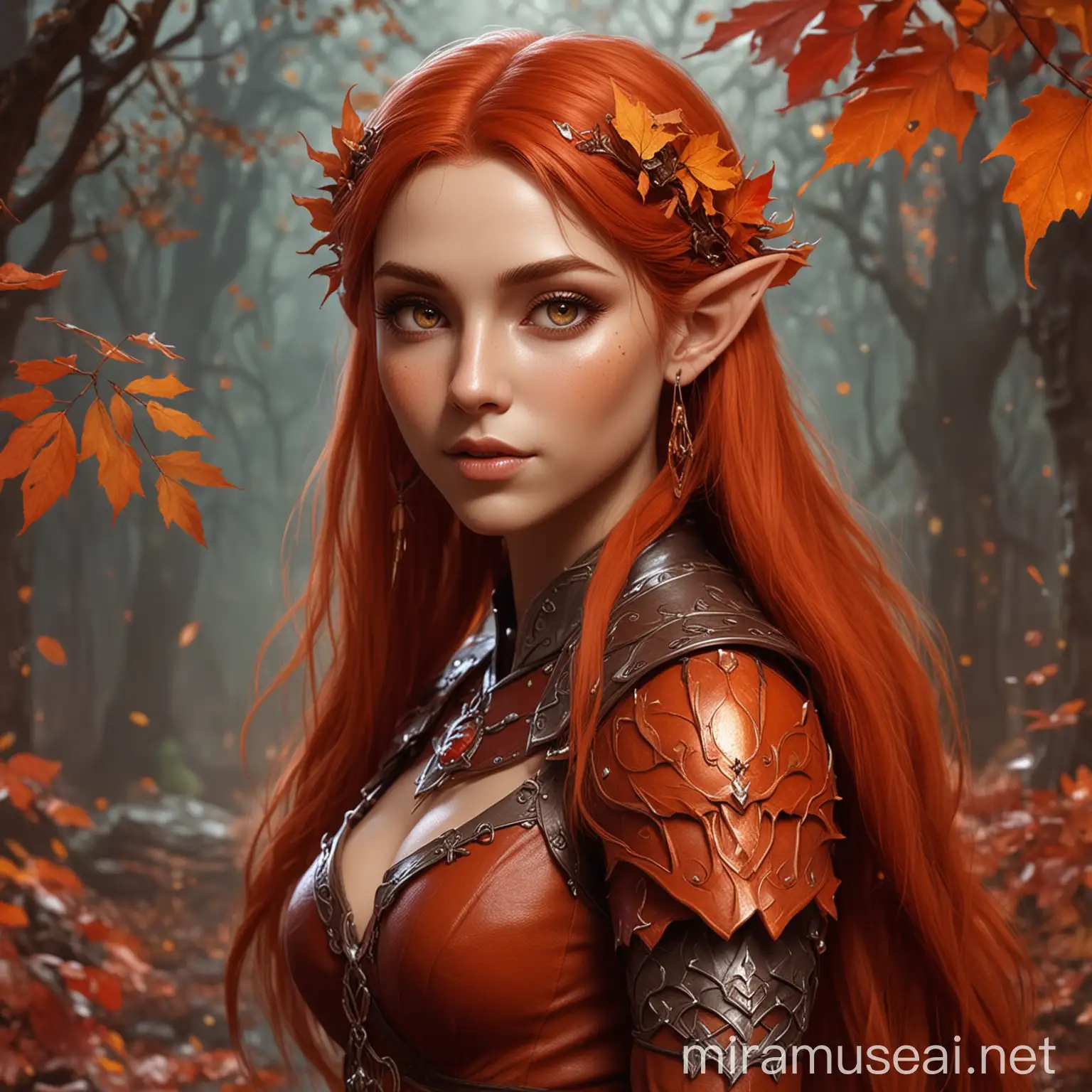 Autumn Red Eladrin Elf in Dungeons Dragons Style