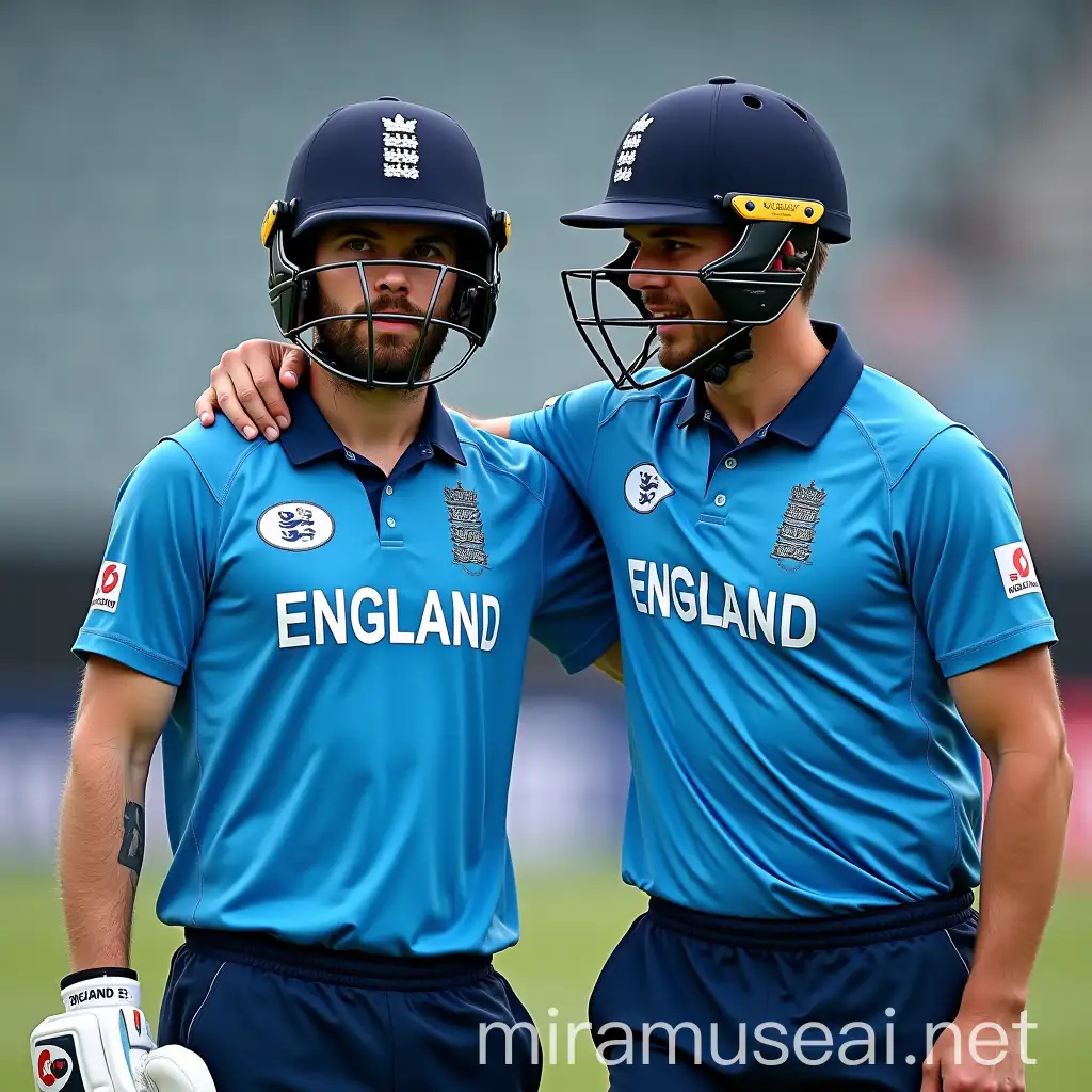 English Cricket Batsmen in Traditional Team Uniforms