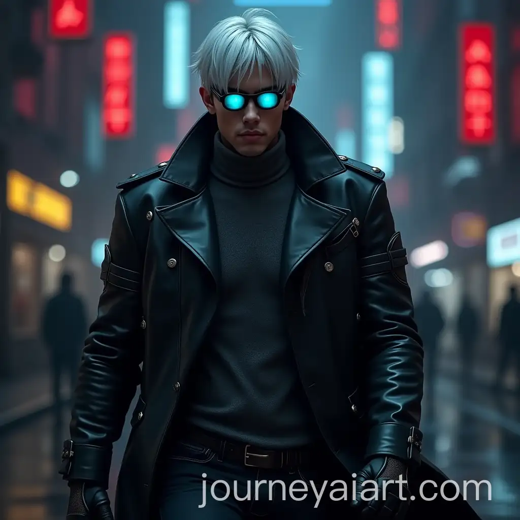 Cyberpunk-Warrior-in-Futuristic-City-with-Glowing-Eyes-and-Leather-Coat