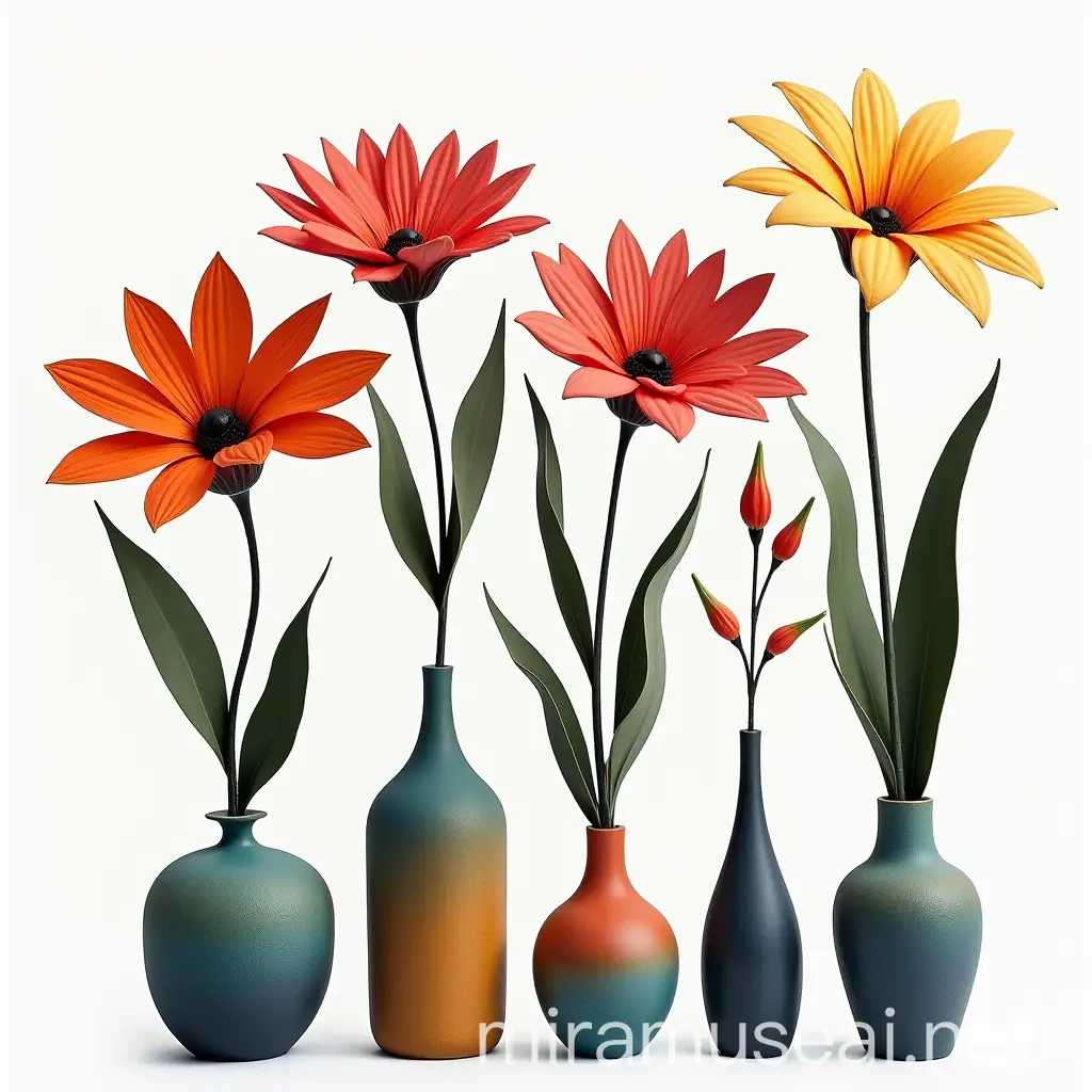 Six Geometric Abstract Flower Vases with Colorful Textures