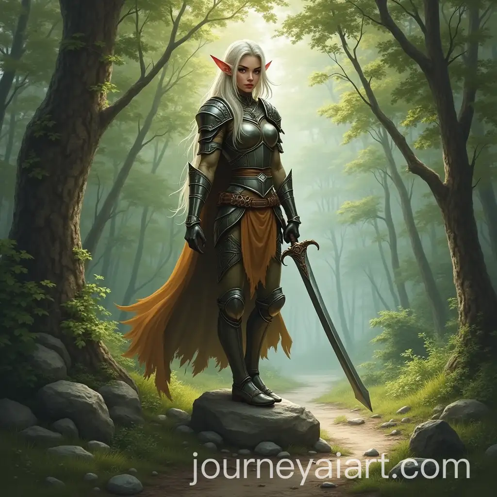 Fantasy-Elf-Warrior-SwordWielding-Female-in-Forest-Armor