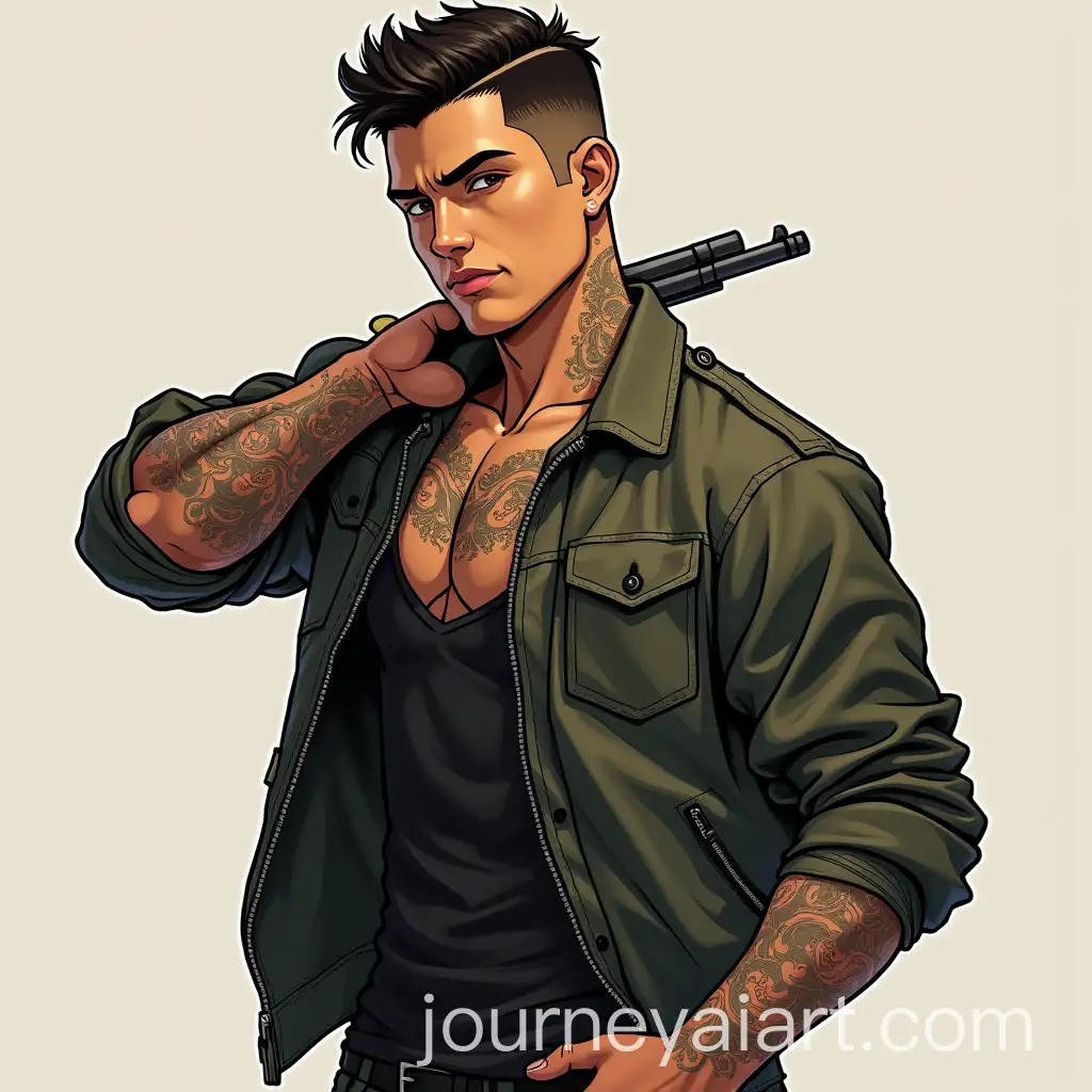 Muscular-Male-with-Tattoos-and-Military-Style-Intense-Street-Fashion-Look