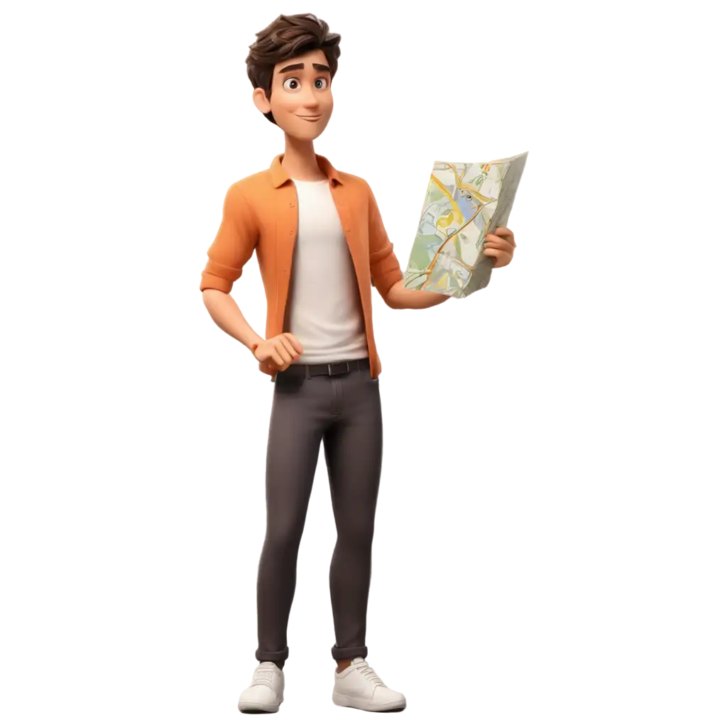 Create-a-Cartoon-Male-Character-with-a-Map-on-His-Hand-PNG-Format-for-Optimal-Clarity