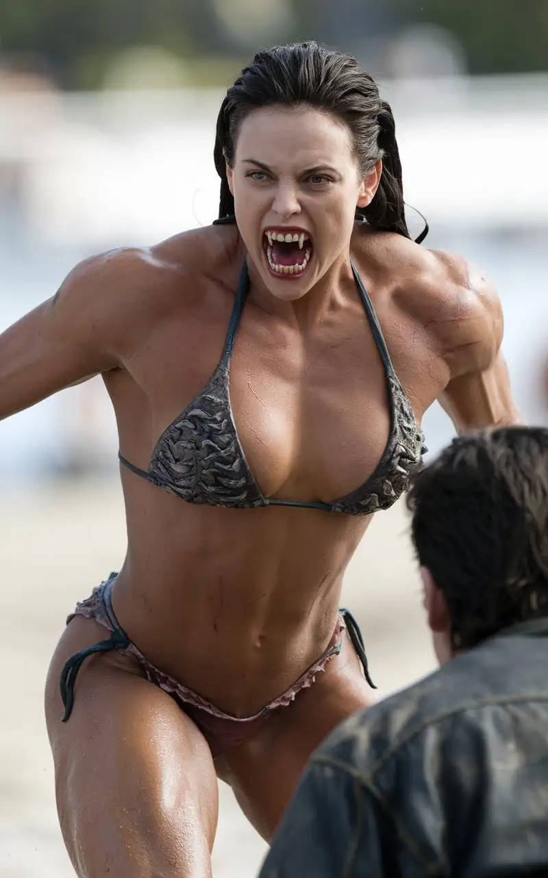 SheMonster-Bodybuilder-Attacks-in-Tiny-Bikini-with-Huge-Fangs