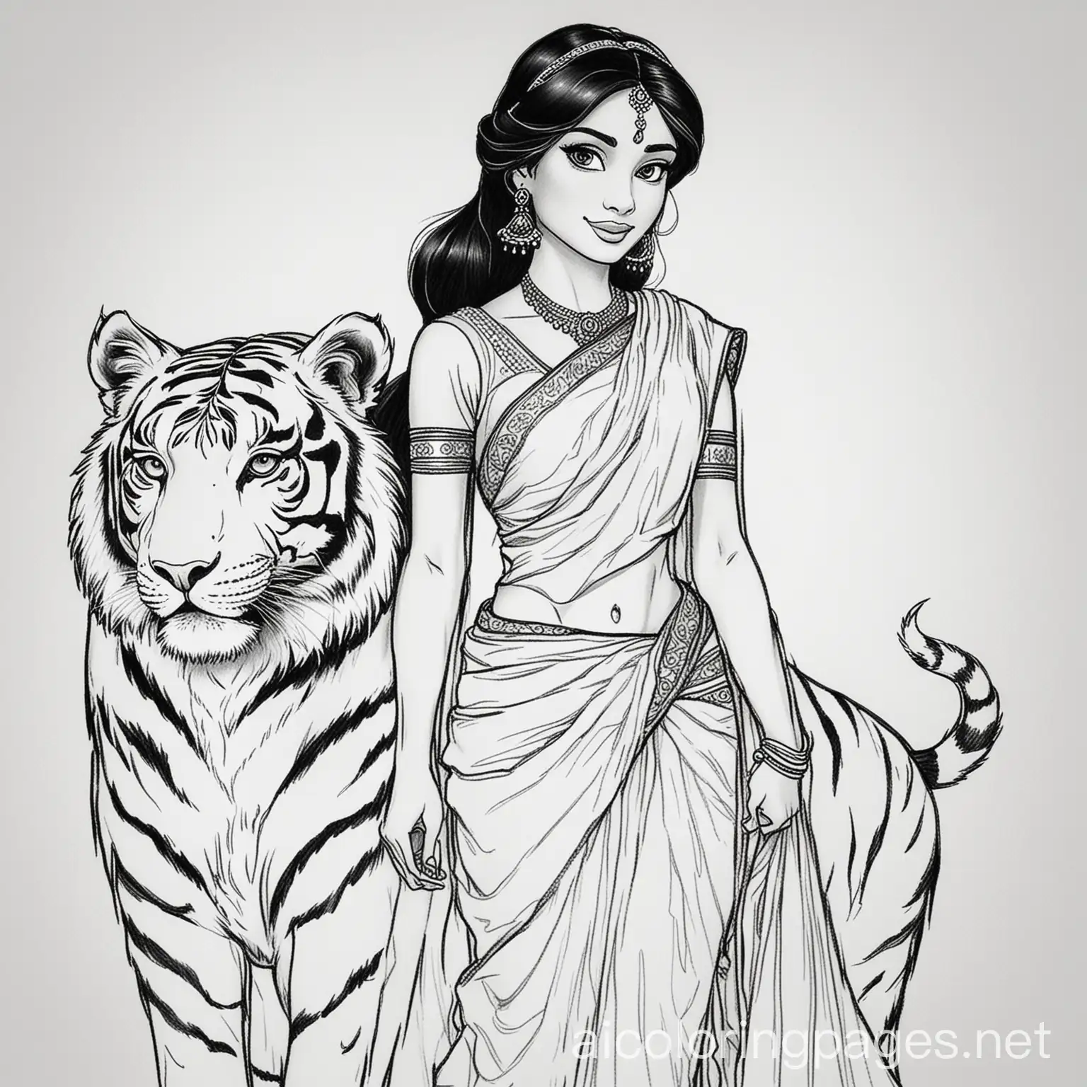 Princess-Jasmine-with-Tiger-Raja-Coloring-Page