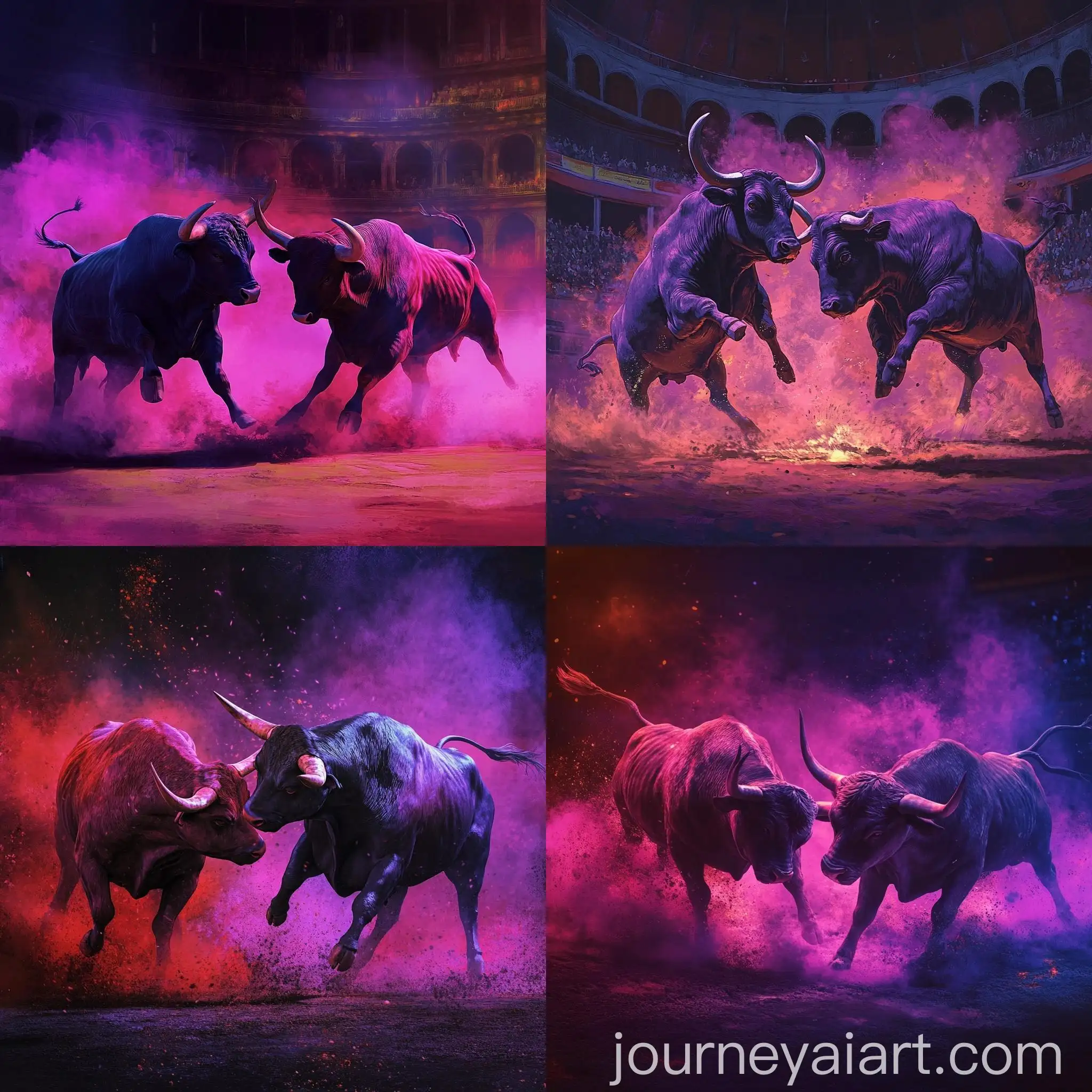 Bulls-Clash-in-Coliseum-Battle-with-Vibrant-Lighting