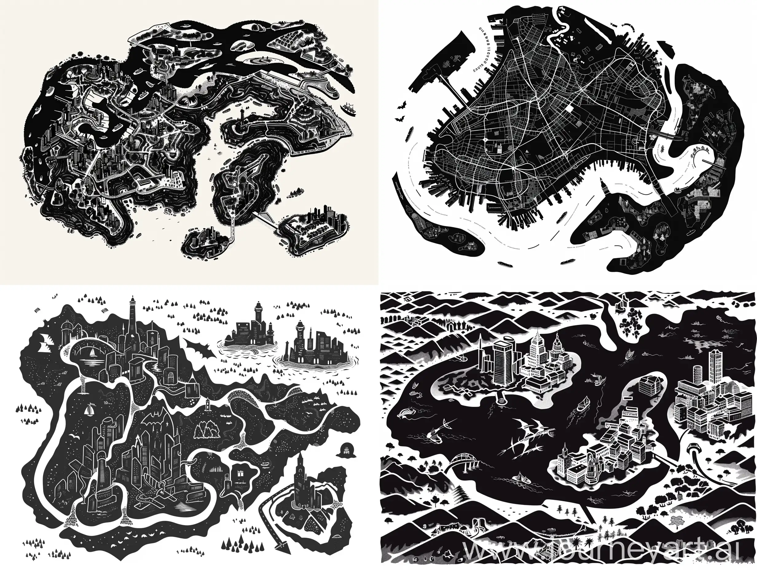 Vector-Map-of-Gotham-City-Islands-in-Black-on-White