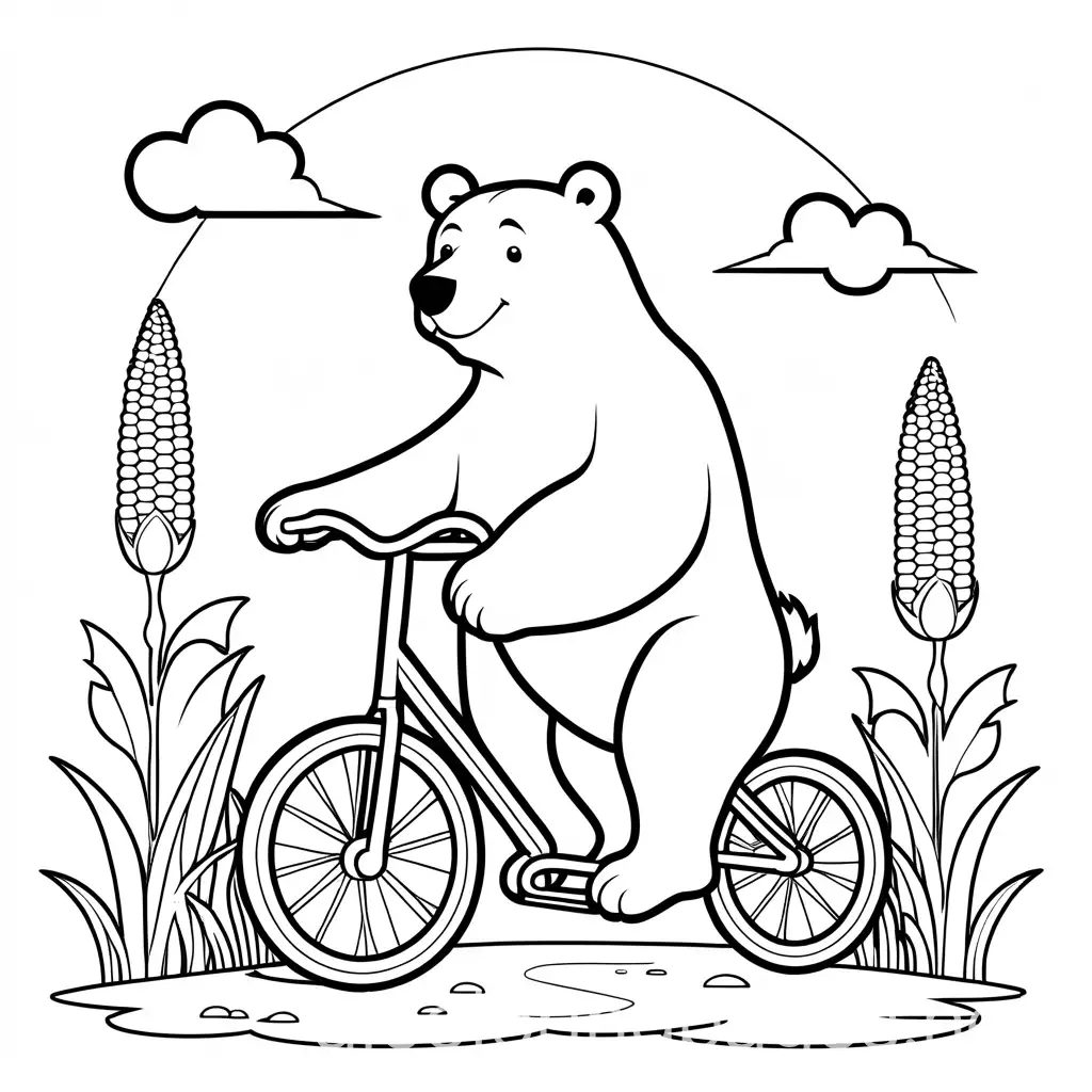 Bear-Riding-Unicycle-Eating-Corn-Coloring-Page