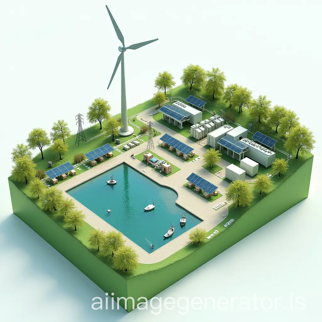 100% renewable waste-to-energy microgrid concept description: Wind turbine (Wind Energy), Solar panel array (Photovoltaic, PV), Energy storage system (ESS), Hydrogen storage system, Other distributed energy sources (such as biofuel power generation, geothermal, etc.), Intelligent control system (Energy Management System, EMS), Load, Grid connection