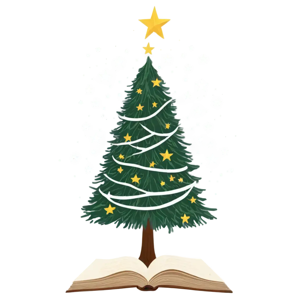 Open-Book-Christmas-Tree-and-Stars-PNG-Image-for-Holiday-and-Festive-Designs